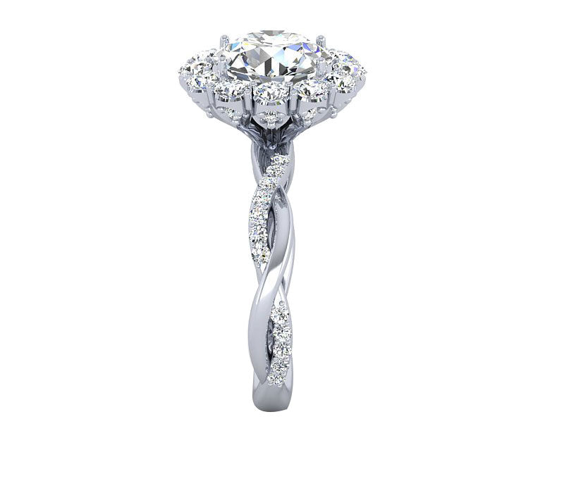 MOISSANITE  FLORAL TWIST HALO DIAMOND ENGAGEMENT RING
