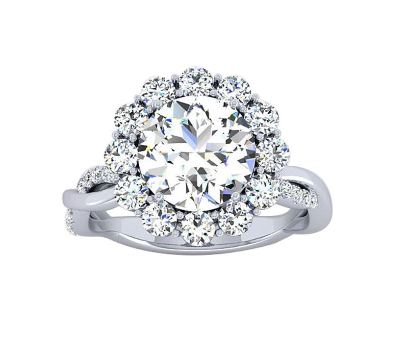 MOISSANITE  FLORAL TWIST HALO DIAMOND ENGAGEMENT RING