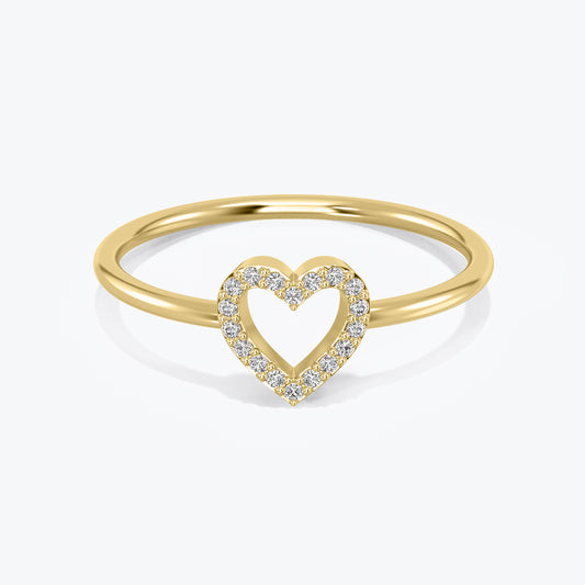Diamond  Ring, 14K Solid Gold Open Heart Ring, Natural Diamond Band, Promise Ring,  Minimalist Gold Ring, 14k Promise Ring, White, Anika