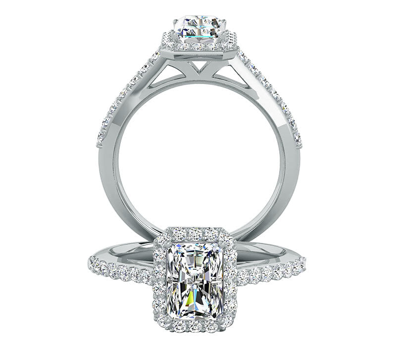 EMERALD-CUT HALO DIAMOND ENGAGEMENT RING
