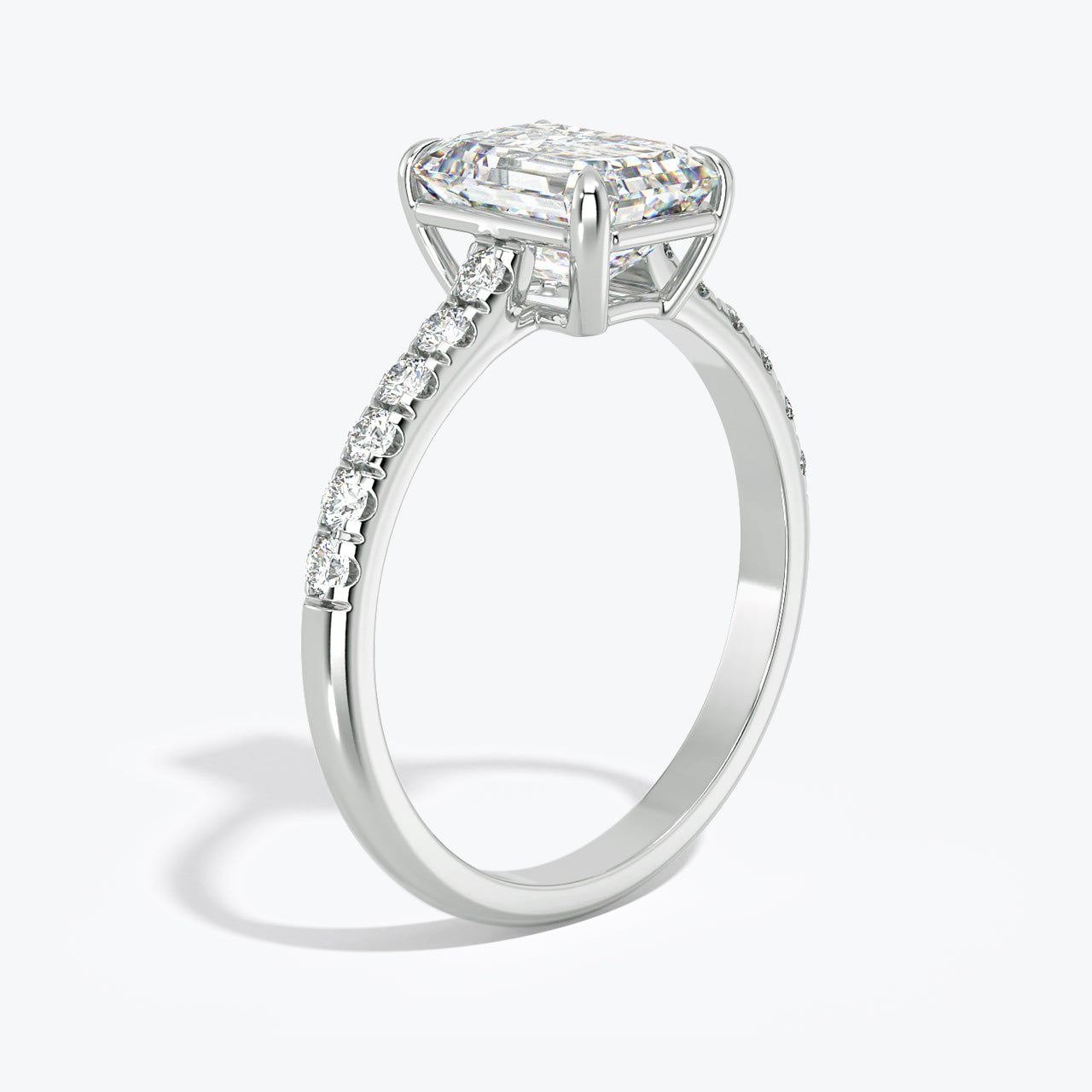 14K White Gold Single One Pavé Engagement Ring