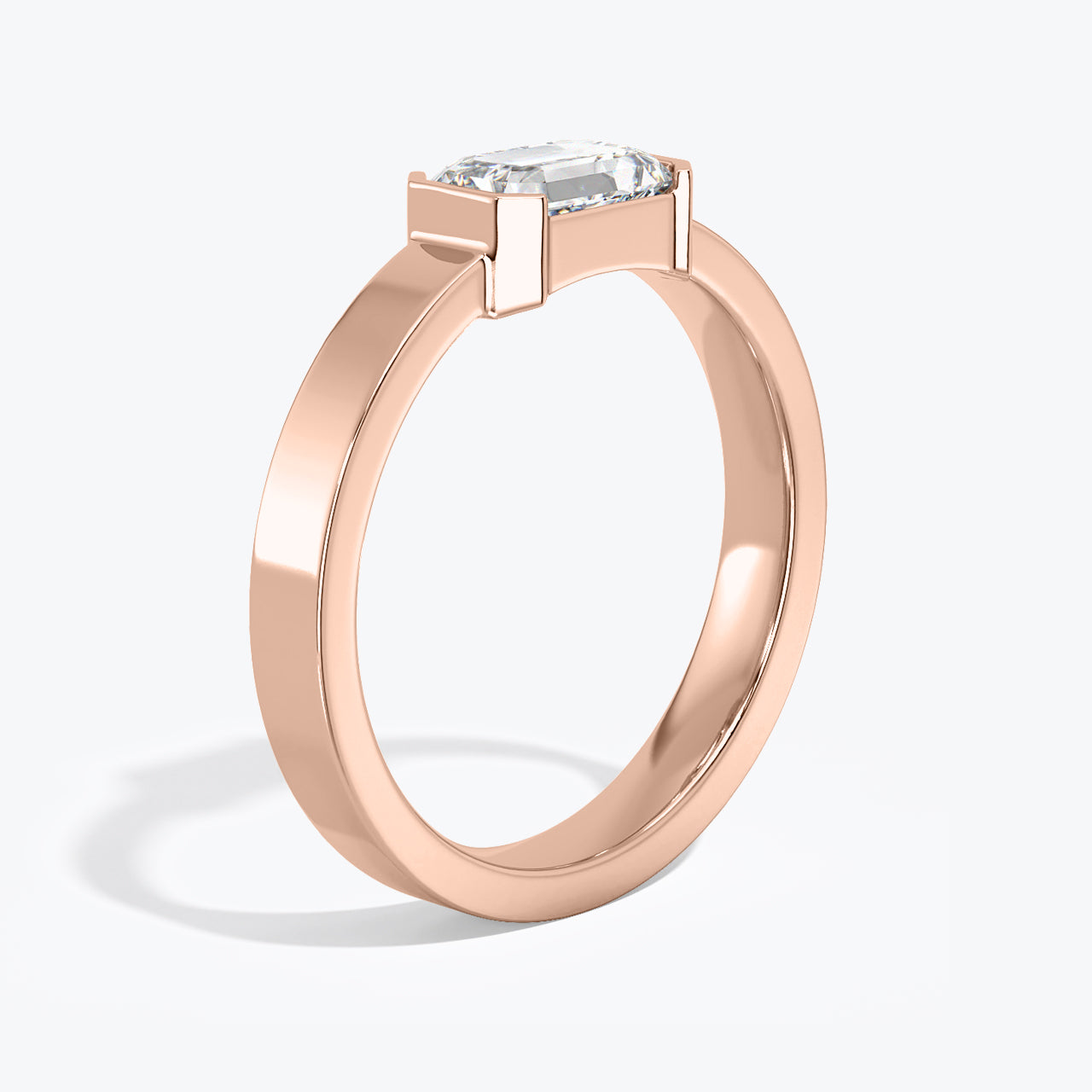 14k Emerald Cut Low Profile Bezel East-West Solitaire Lab  Grown  Diamond Ring