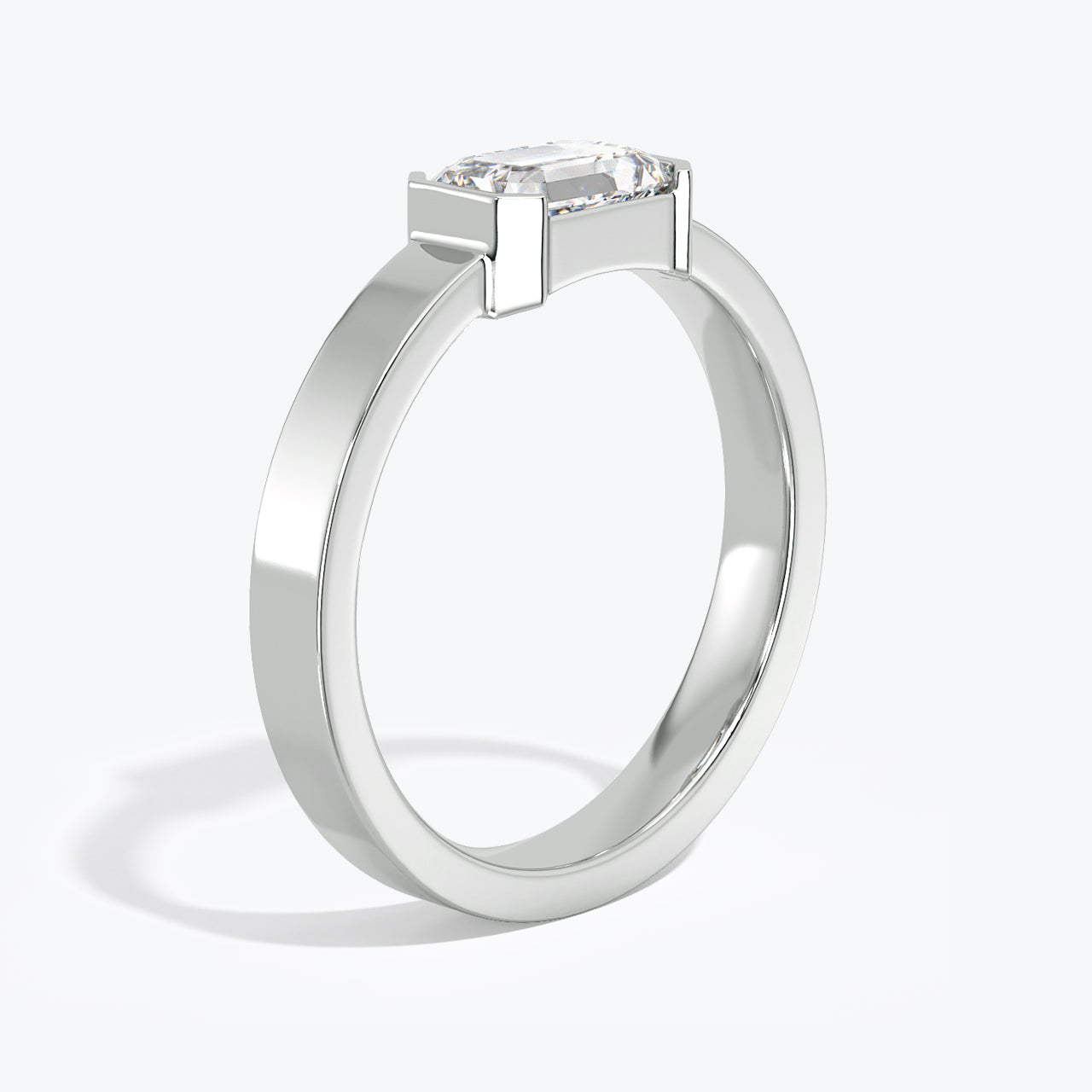 14k Emerald Cut Low Profile Bezel East-West Solitaire Lab  Grown  Diamond Ring