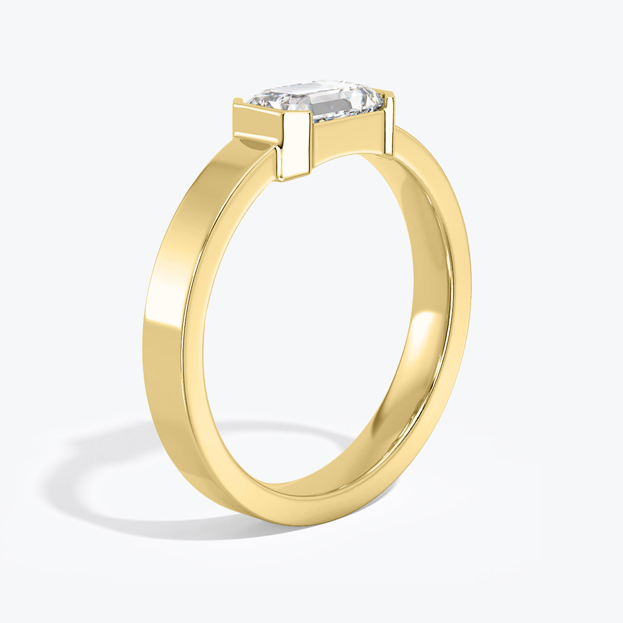 14k Emerald Cut Low Profile Bezel East-West Solitaire Lab  Grown  Diamond Ring