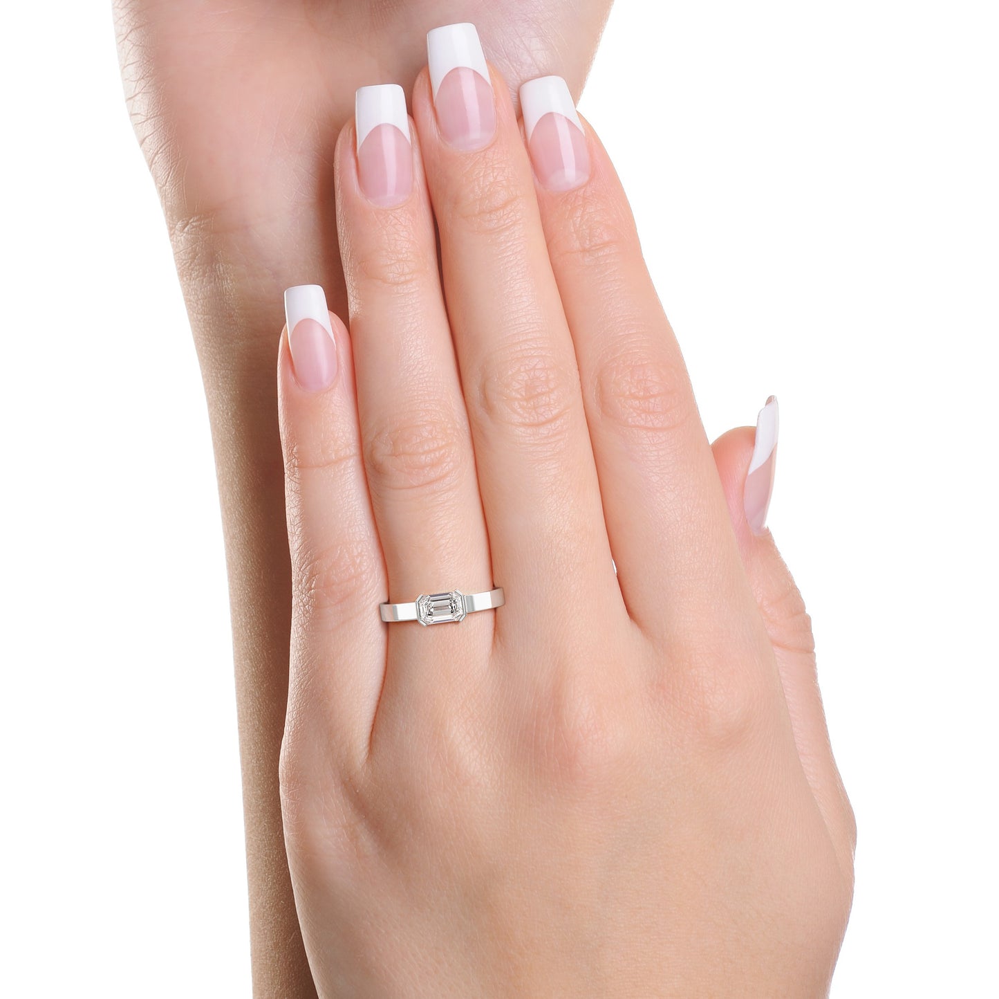 14k Emerald Cut Low Profile Bezel East-West Solitaire Lab  Grown  Diamond Ring