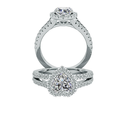 ROMANTIC SPLIT-SHANK HEART SHAPED HALO DIAMOND ENGAGEMENT RING