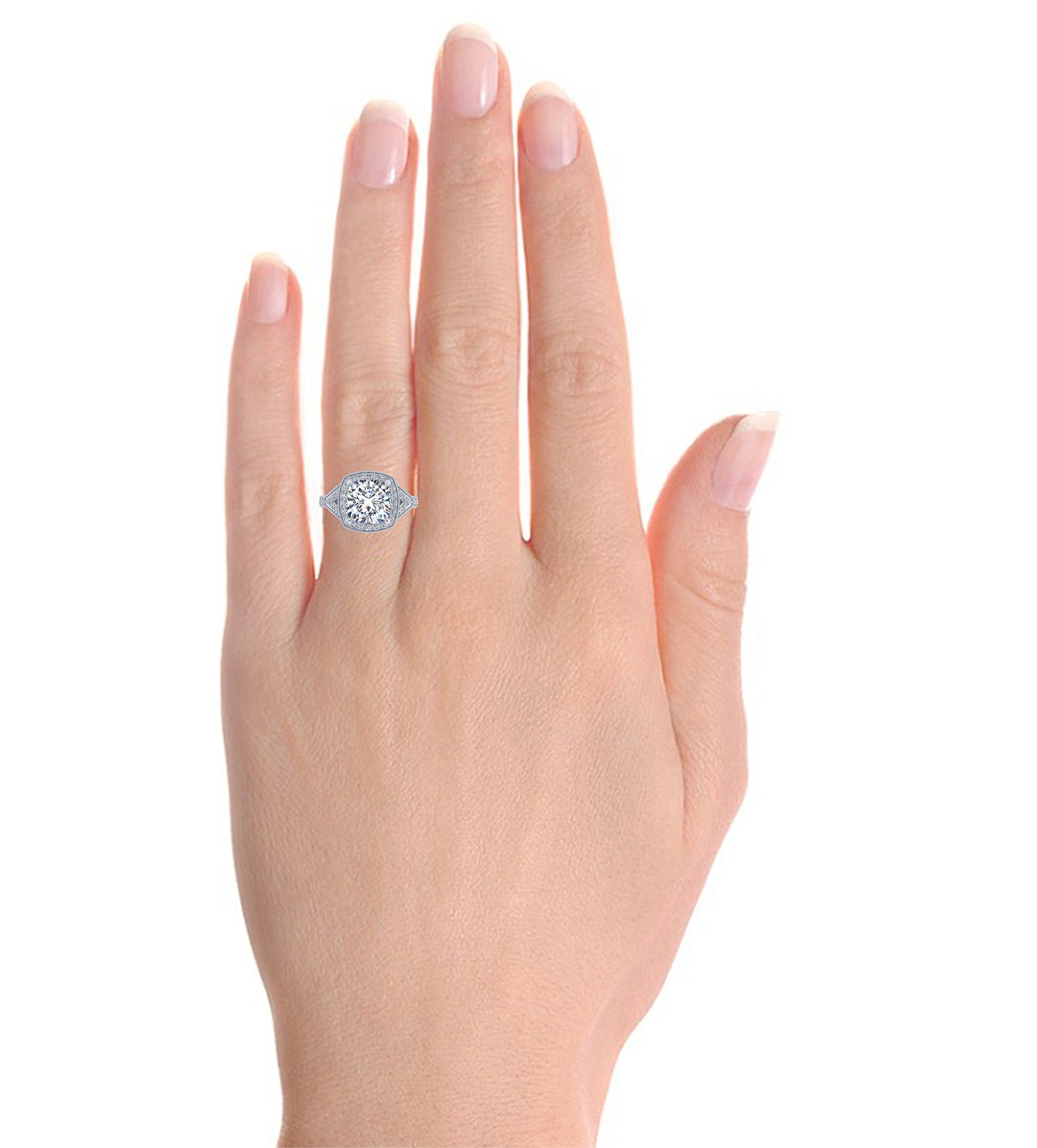 MILGRAIN CUSHION CUT ROYAL HALO DIAMOND ENGAGEMENT RING