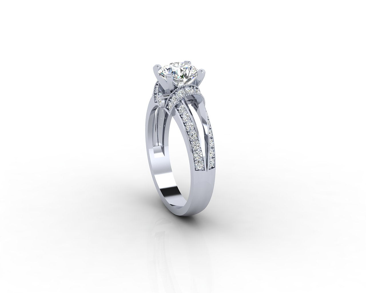FANCY ROUND DIAMOND SPLIT SHANK ENGAGEMENT RING