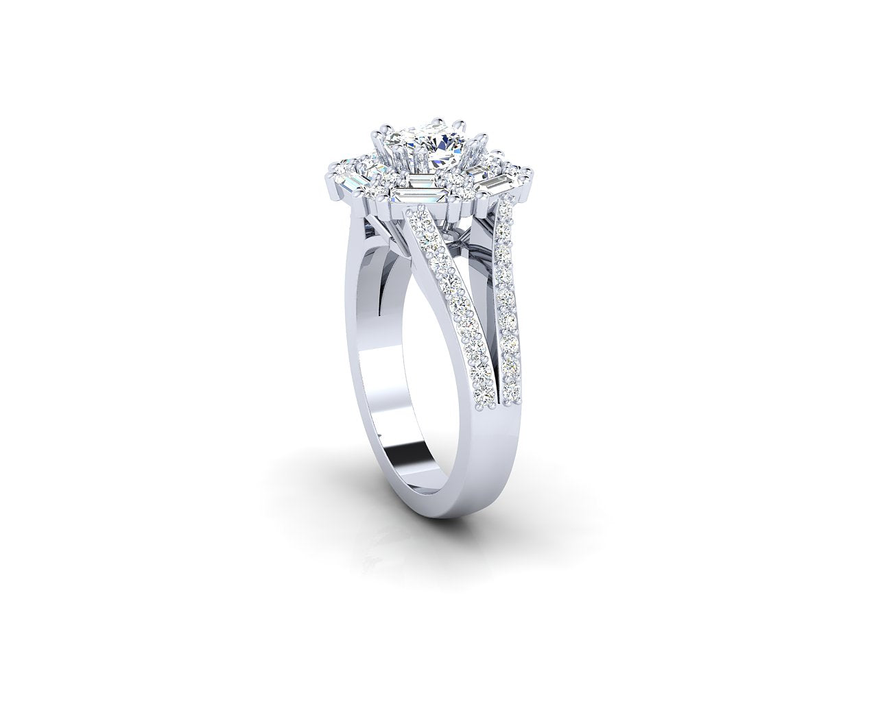 BAGUETTE AND ROUND DIAMOND ENGAGEMENT RING