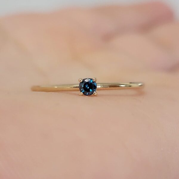 SOLITAIRE NATURAL BLUE DIAMOND 14K SOLID GOLD RING, YELLOW WHITE ROSE ENGAGEMENT BAND, ELEGANT SINGLE STONE JEWELRY, STACKABLE WEDDING SET