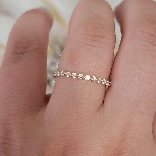 Diamond Wedding Band in 14k Solid Gold, Half Diamond Eternity Wedding Ring, Dainty Diamond Band set with Round Genuine Diamonds