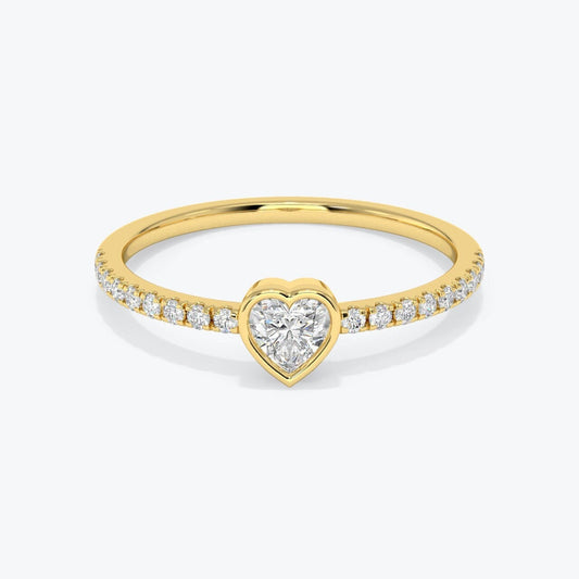 Diamond Ring, Heart Cut Diamond Bezel Set Engagement Ring, 14k Solitaire Diamond Ring, Wedding Proposal Ring Promise Ring, White, Rose