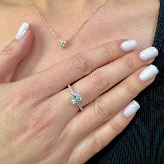 1.5 Carat Oval Lab Grown Diamond Ring, Hidden Halo Ring, 14k Gold  Oval Ring, 1.5 CT Oval VS1-F IGI Certified, Pave Oval Engagement Ring