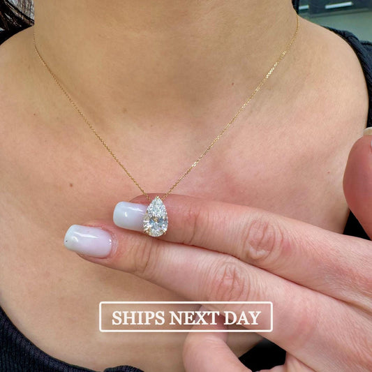2 Ct Diamond Necklace, 14K Gold IGI Certified Lab Grown Diamond Pendant, Pear Shape Solitaire Necklace, Teardrop Diamond Necklace, White