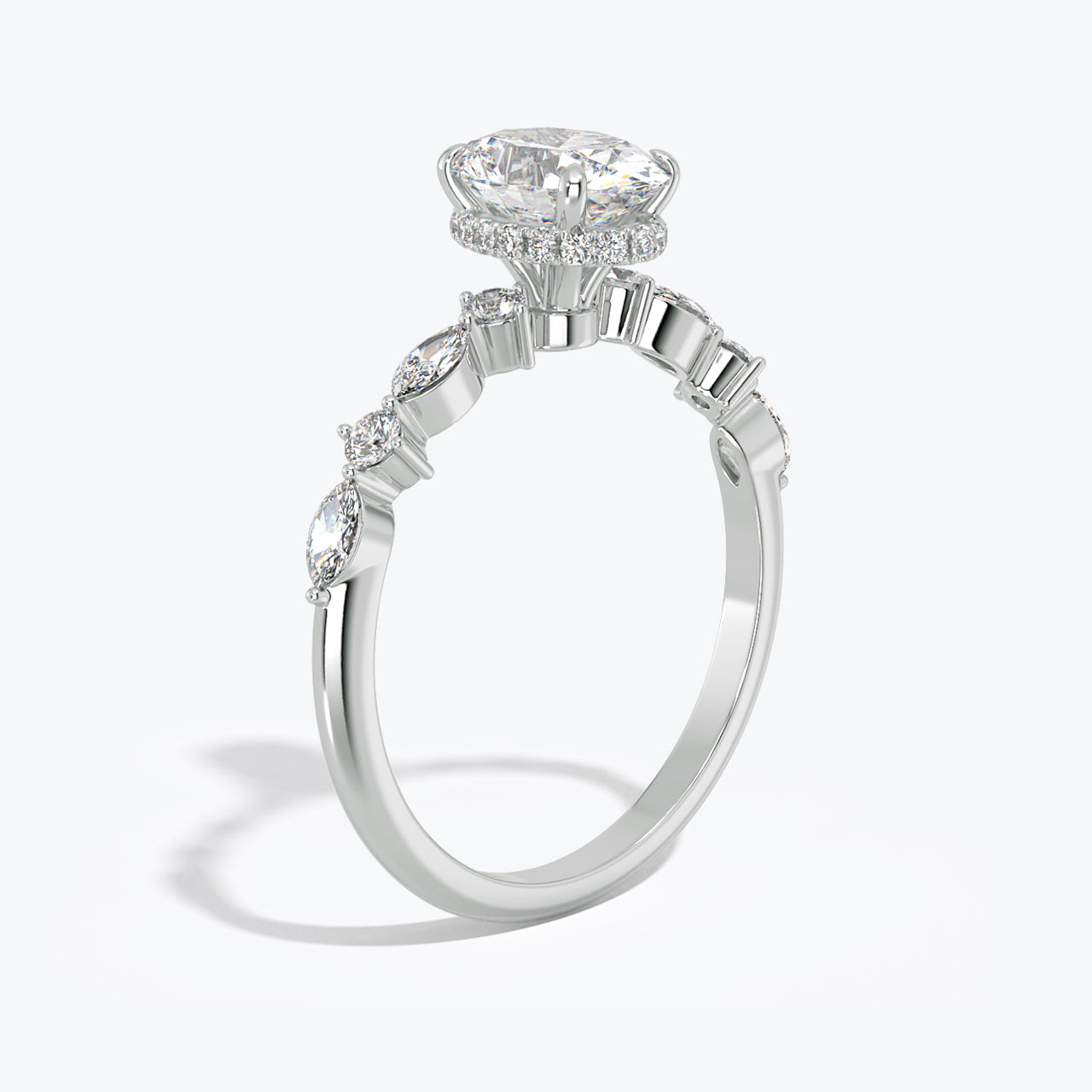 1.5 Ct Lab grown Diamond Oval Hidden Halo Engagement Ring