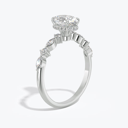 1.5 Ct Lab grown Diamond Oval Hidden Halo Engagement Ring