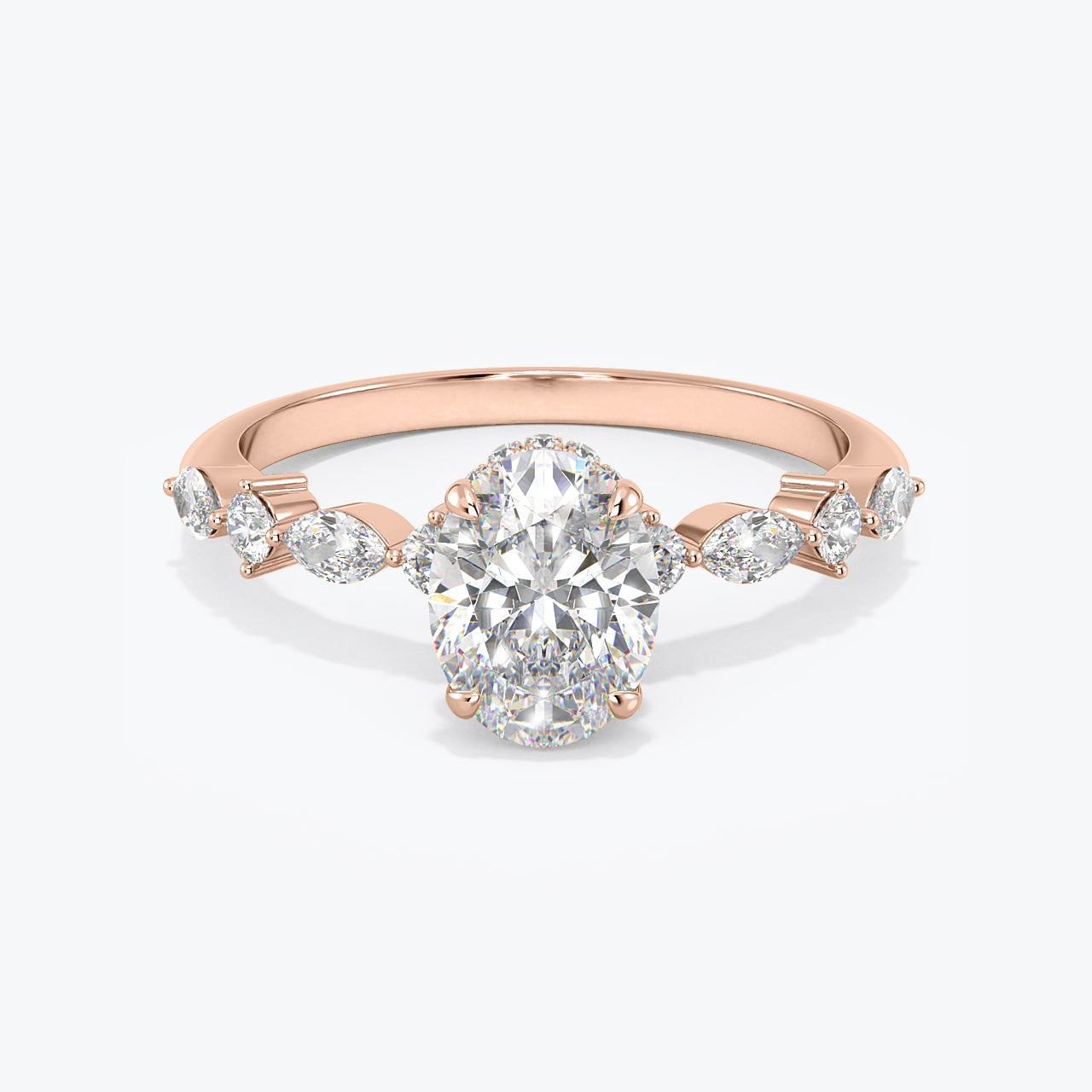 1.5 Ct Lab grown Diamond Oval Hidden Halo Engagement Ring