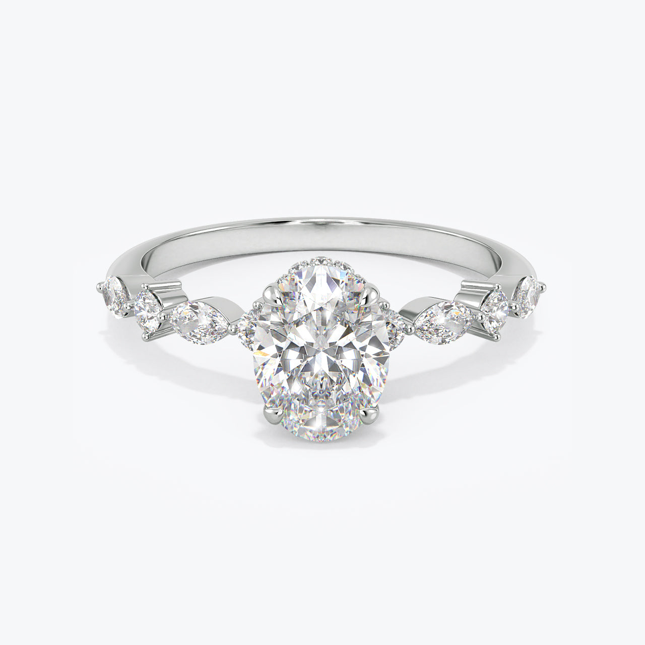 1.5 Ct Lab grown Diamond Oval Hidden Halo Engagement Ring