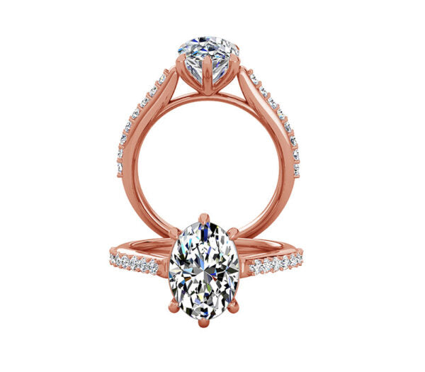 SIX PRONG CATHEDRAL OVAL CUT ENGAGEMENT RING
