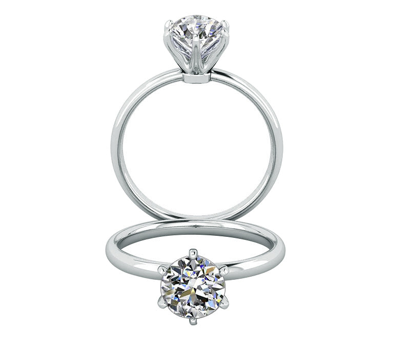 6 prongs Round diamond solitaire, platinum bridal ring, 070 ct vs diamond, 14k solid gold ring