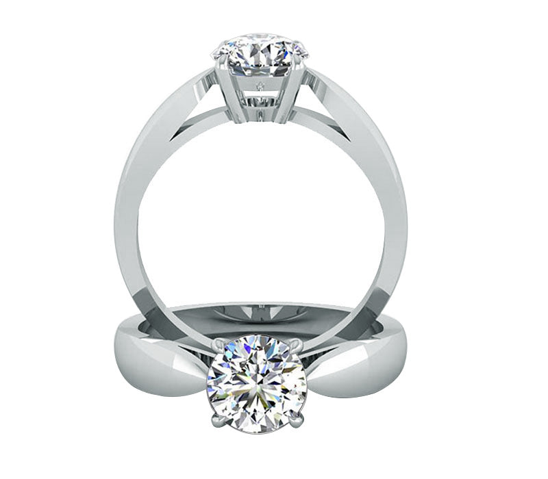 14k white gold tapered diamond solitaire, claw prongs engagement ring, platinum, 18k rose gold