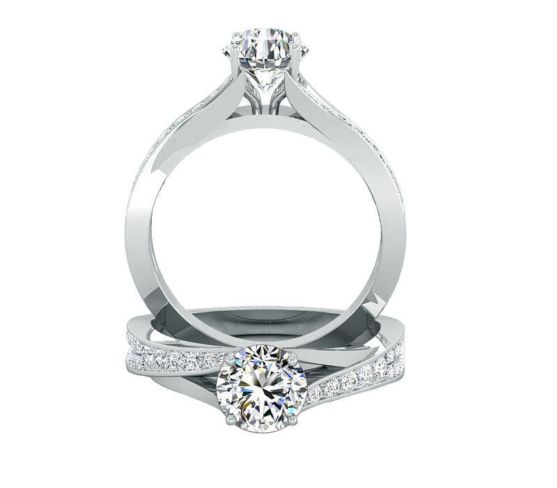 this ring offers a simple yet elegant display of glittering diamonds across her finger, elegant side stone diamond engagement ring in 18k solid Gold, VS platinum band