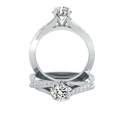 this ring offers a simple yet elegant display of glittering diamonds across her finger, elegant side stone diamond engagement ring in 18k solid Gold, VS platinum band