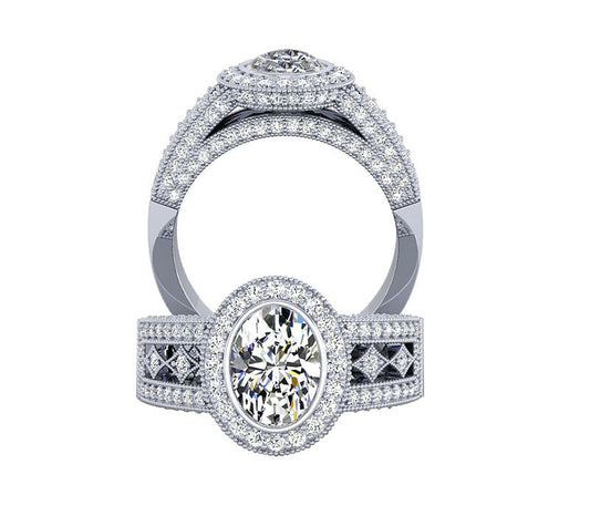 GORGEOUS LOZENGE DESIGN HALO DIAMOND ENGAGEMENT RING