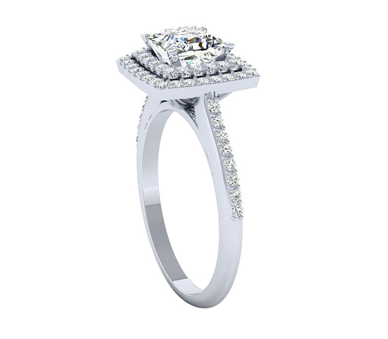 DUET PRINCESS CUT HALO DIAMOND ENGAGEMENT RING