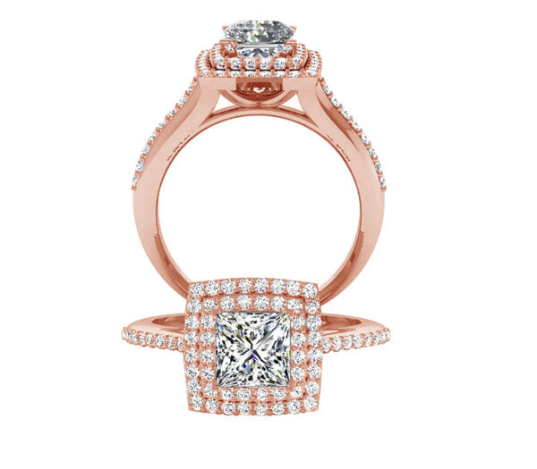 DUET PRINCESS CUT HALO DIAMOND ENGAGEMENT RING