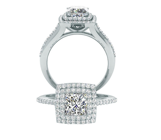 DUET PRINCESS CUT HALO DIAMOND ENGAGEMENT RING