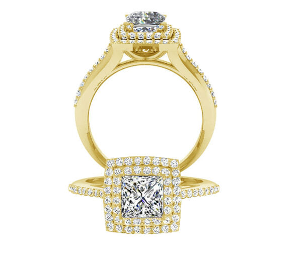 DUET PRINCESS CUT HALO DIAMOND ENGAGEMENT RING