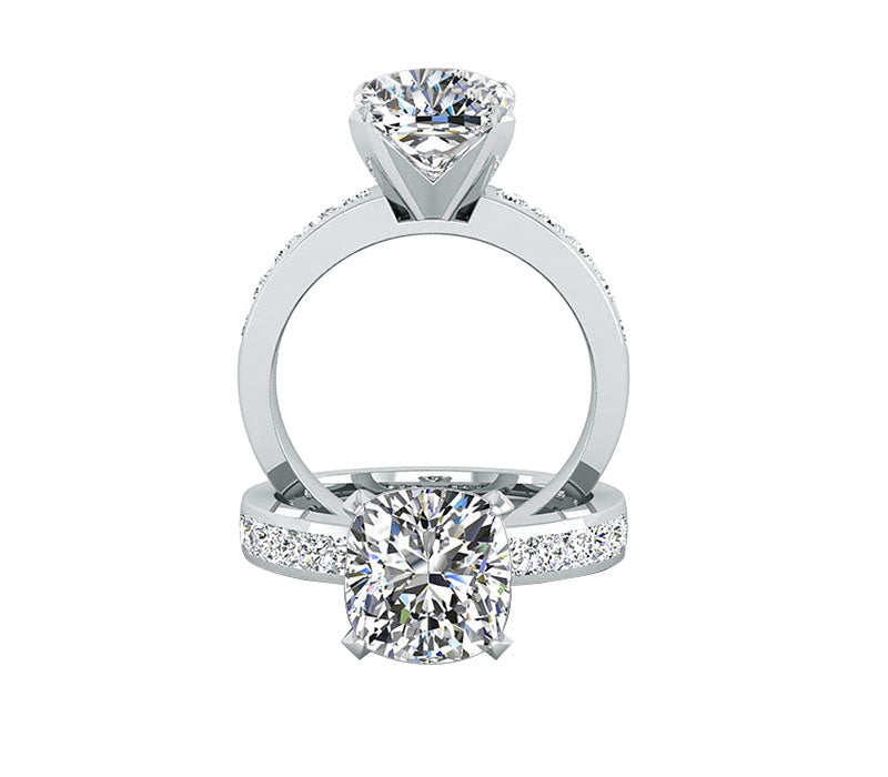 Diamond engagement ring, side stone style, VS diamond solitaire, 14k gold ring