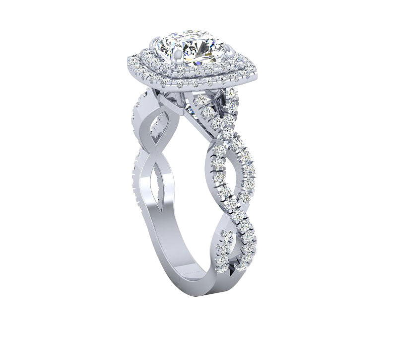 STYLISH CRISS CROSS HALO DIAMOND ENGAGEMENT RING
