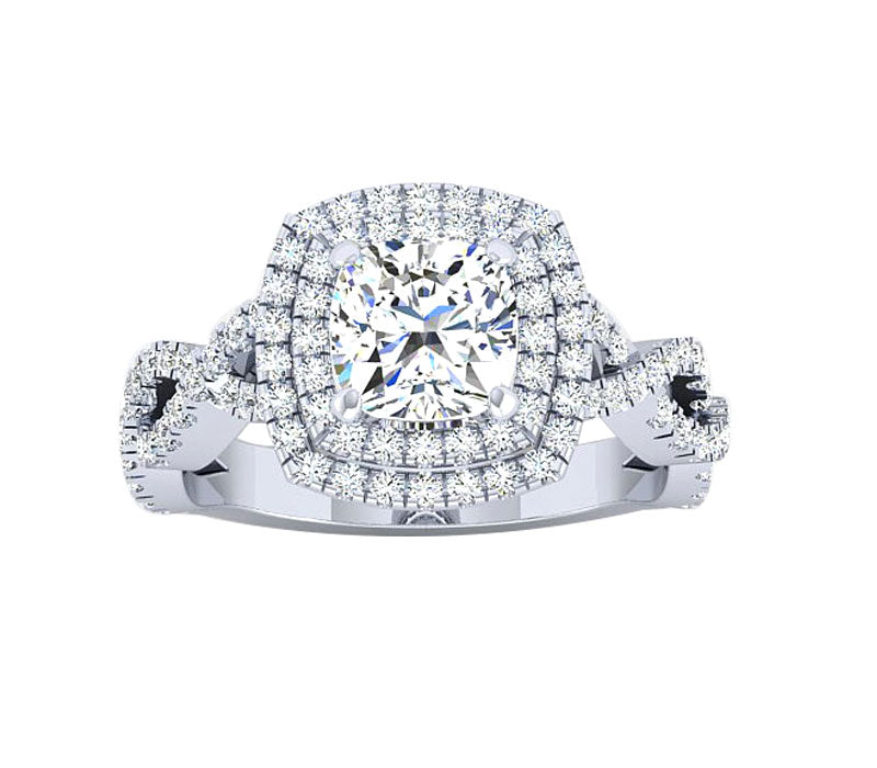 STYLISH CRISS CROSS HALO DIAMOND ENGAGEMENT RING