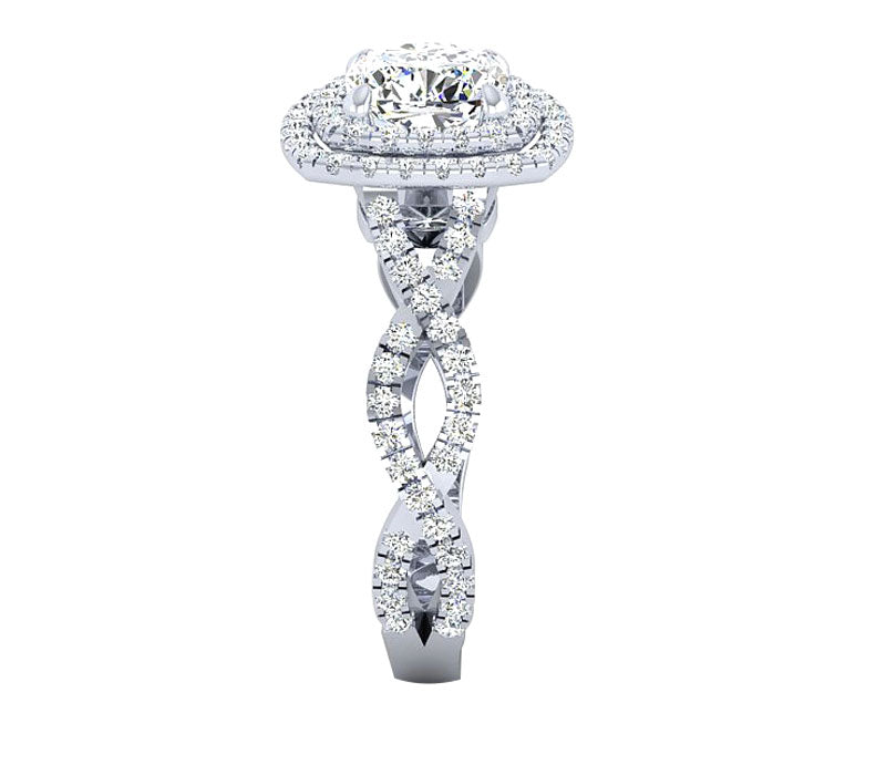 STYLISH CRISS CROSS HALO DIAMOND ENGAGEMENT RING