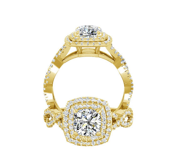 STYLISH CRISS CROSS HALO DIAMOND ENGAGEMENT RING