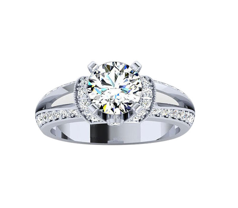 FANCY ROUND DIAMOND SPLIT SHANK ENGAGEMENT RING