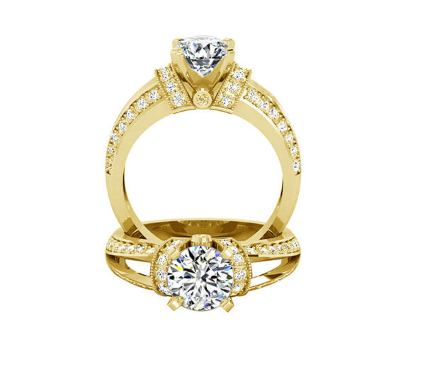 FANCY ROUND DIAMOND SPLIT SHANK ENGAGEMENT RING