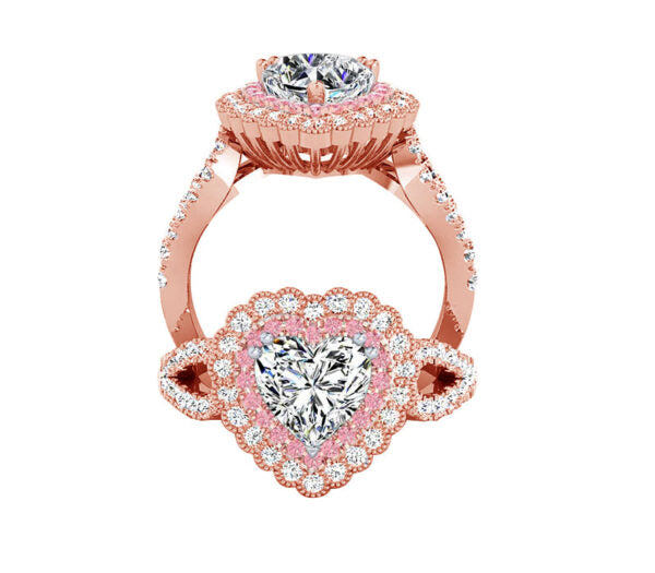 TWO-TONE HEART HALO DIAMOND ENGAGEMENT RING