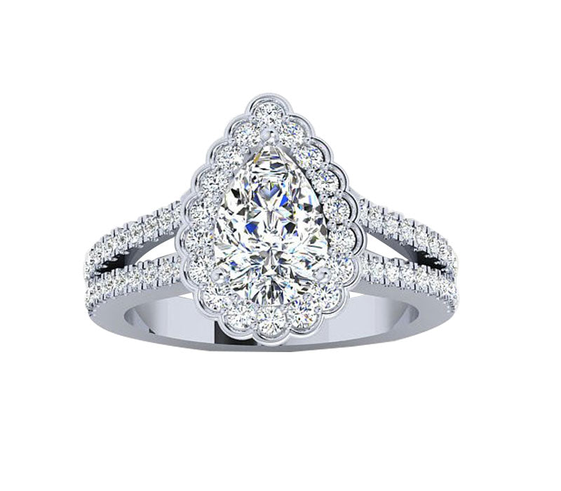 FLORAL PEAR SHAPED HALO DIAMOND ENGAGEMENT RING