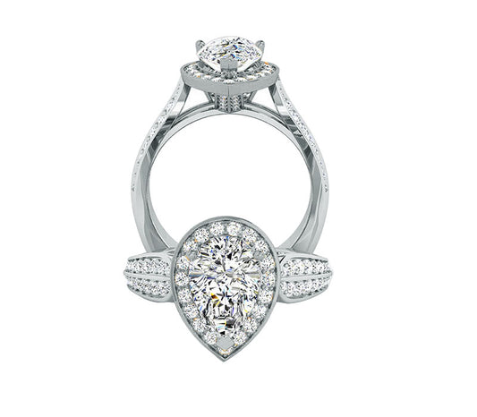 TWO-TONE PEAR SHAPE HALO DIAMOND ENGAGEMENT RING