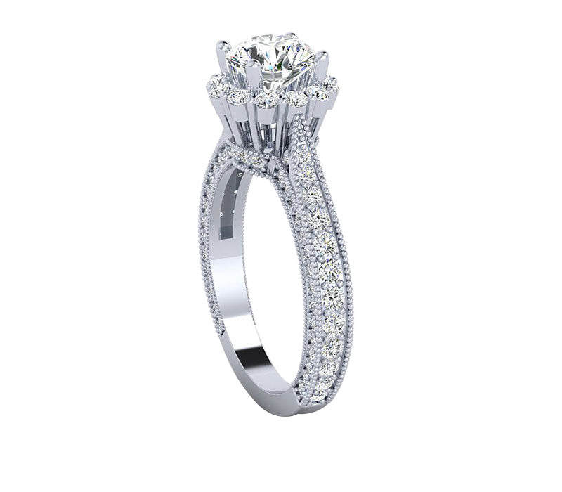 CHARMING FLOWER HALO DIAMOND ENGAGEMENT RING