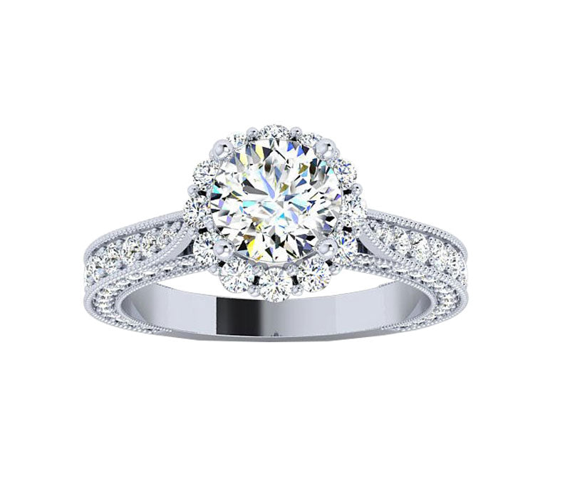 CHARMING FLOWER HALO DIAMOND ENGAGEMENT RING