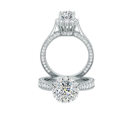CHARMING FLOWER HALO DIAMOND ENGAGEMENT RING