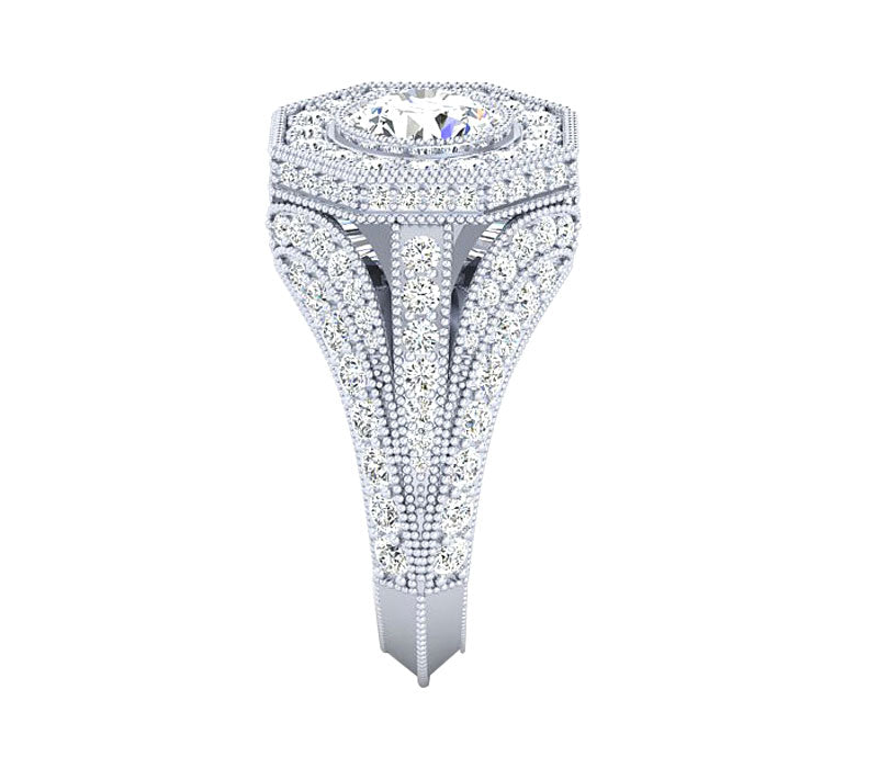 BAROQUE STYLE HALO DIAMOND ENGAGEMENT RING