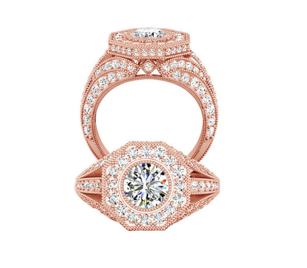 BAROQUE STYLE HALO DIAMOND ENGAGEMENT RING