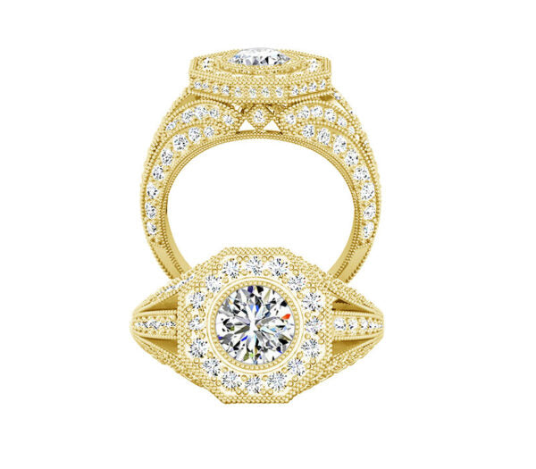 BAROQUE STYLE HALO DIAMOND ENGAGEMENT RING