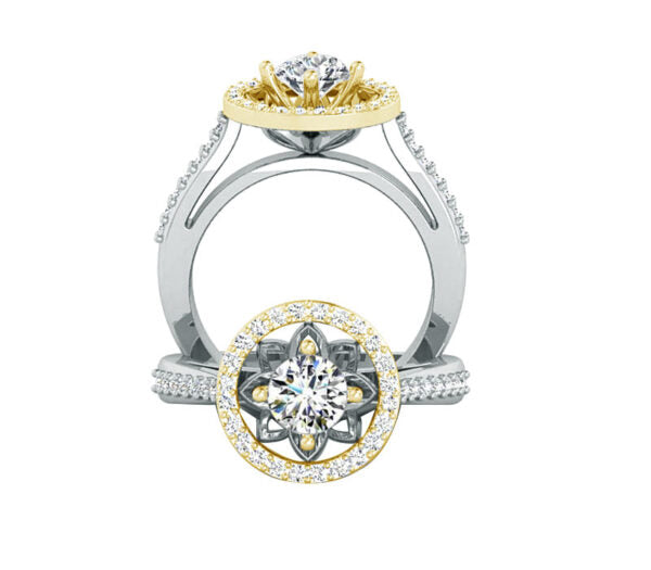 TWO-TONE FLORAL HALO DIAMOND ENGAGEMENT RING