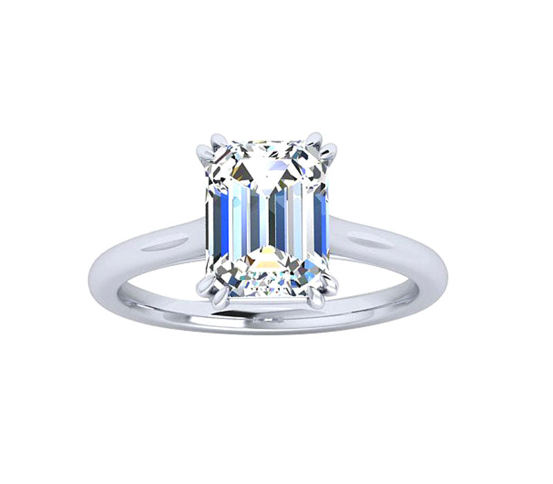 DOUBLE PRONG EMERALD CUT DIAMOND RING SOLITAIRE